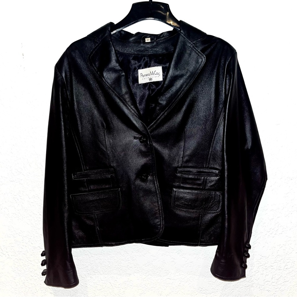 Vintage Pamela McCoy Black Genuine Leather Blazer